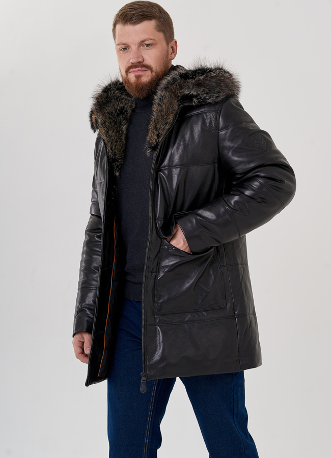 Пуховик мужской из натуральной кожи модель № 79171 универмаг малина