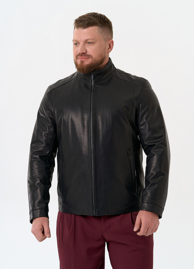 Мужская куртка из натуральной кожи черного цвета модель № 24366 универмаг малина