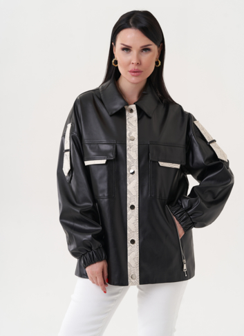 Куртка-рубашка из эко кожи с контрастными вставками