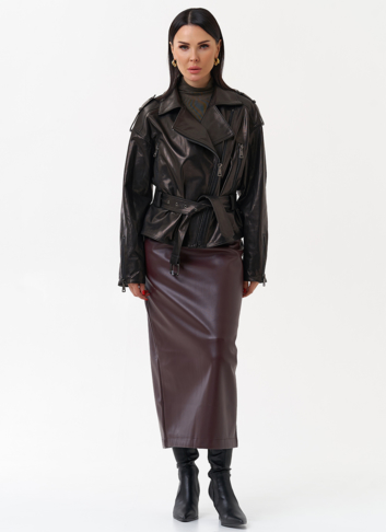 Женская кожаная куртка с поясом