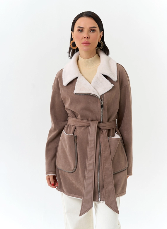 Женская дубленка из эко замши