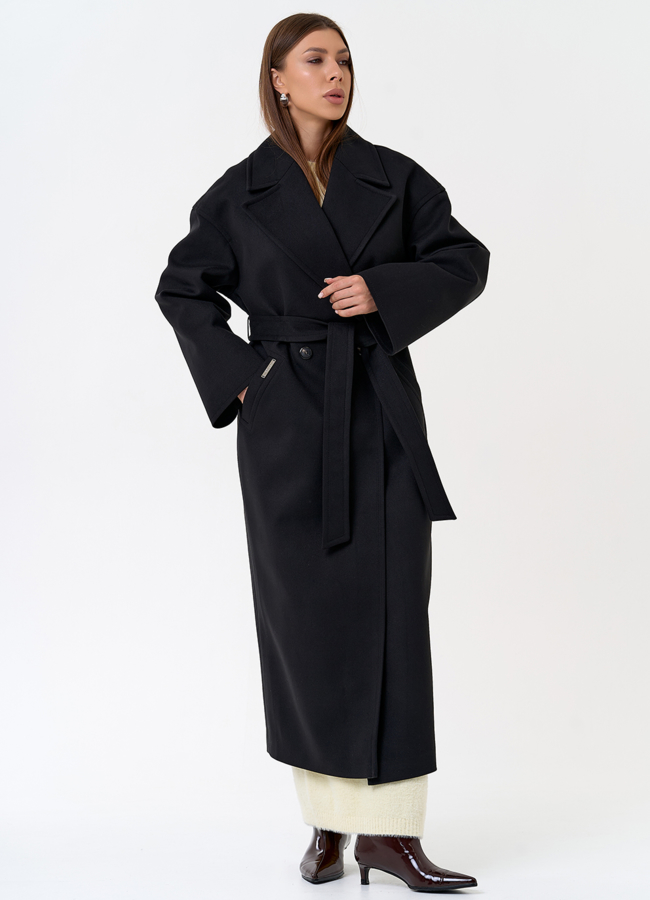 фото Длинное женское пальто в черном цвете модель № 31337