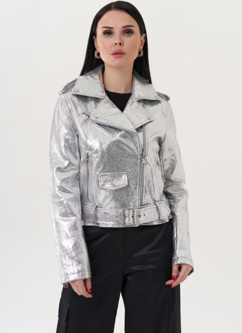Куртка "косуха" из эко кожи под серебро