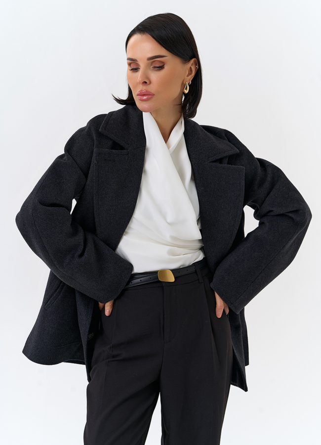 Женское укороченное пальто с английским воротником модель № 32512 в рассрочку