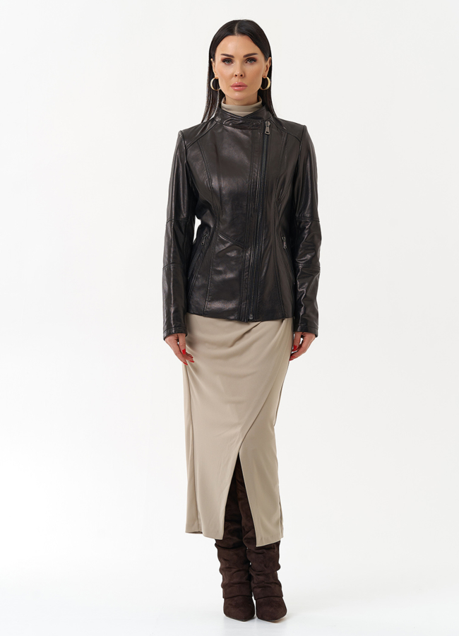 Куртка кожаная черного цвета модель № 18228 в кредит