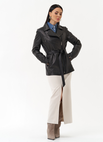 Кожаная куртка с поясом