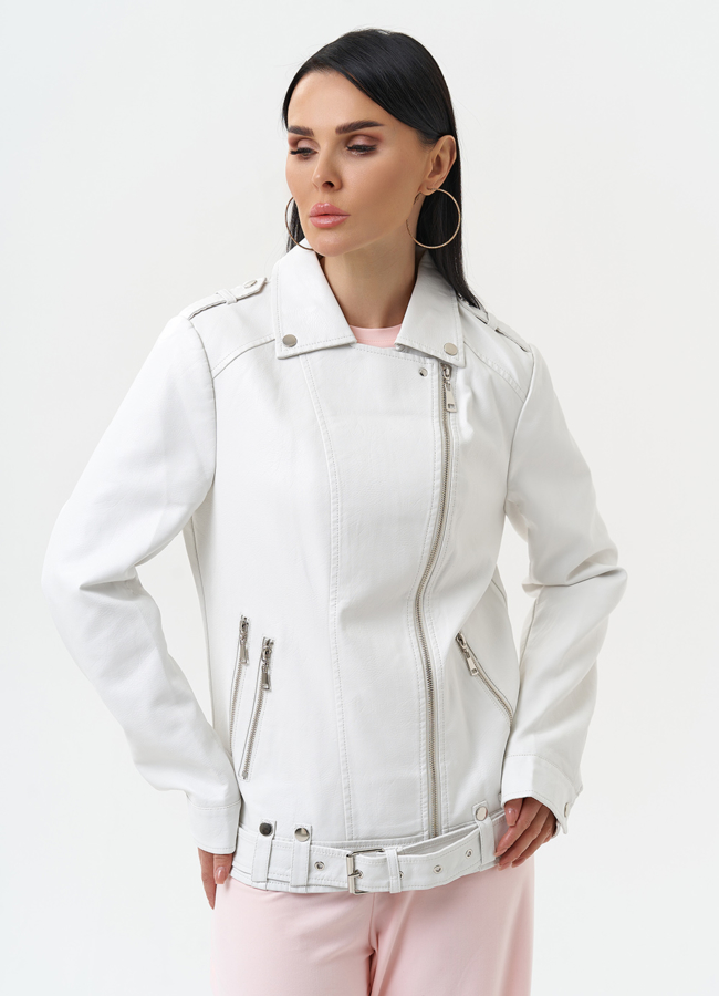 Куртка косуха из эко кожи белого цвета модель № 30381 универмаг малина