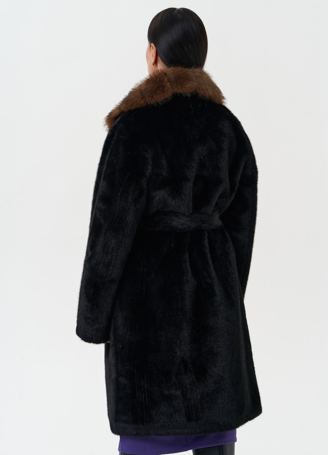 Шуба из эко меха с отделкой из искусственной куницы модель № 27795 универмаг малина